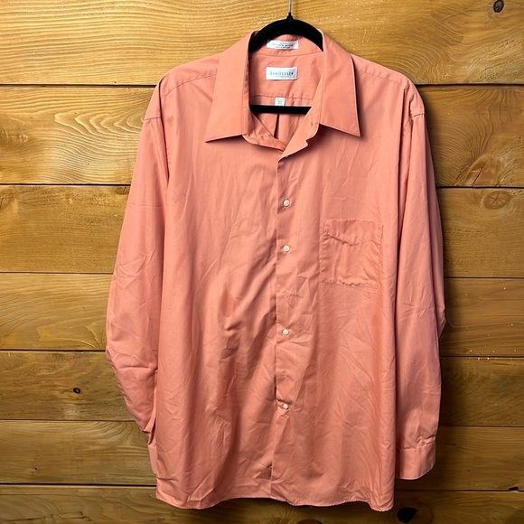 Van Heusen Poplin Mens Coral Button-Up Shirt 17 1/2 37/38 Tall Ling Sleeve Event - Picture 1 of 7